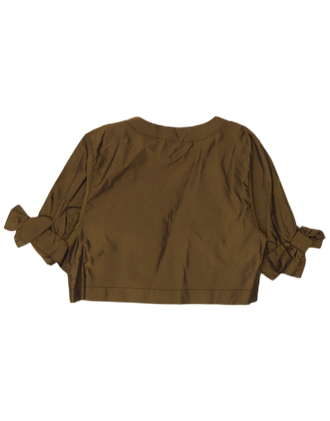 Top Bolero feminino vintage de manga 1/2 Reino Unido 14 poliéster cáqui médio
