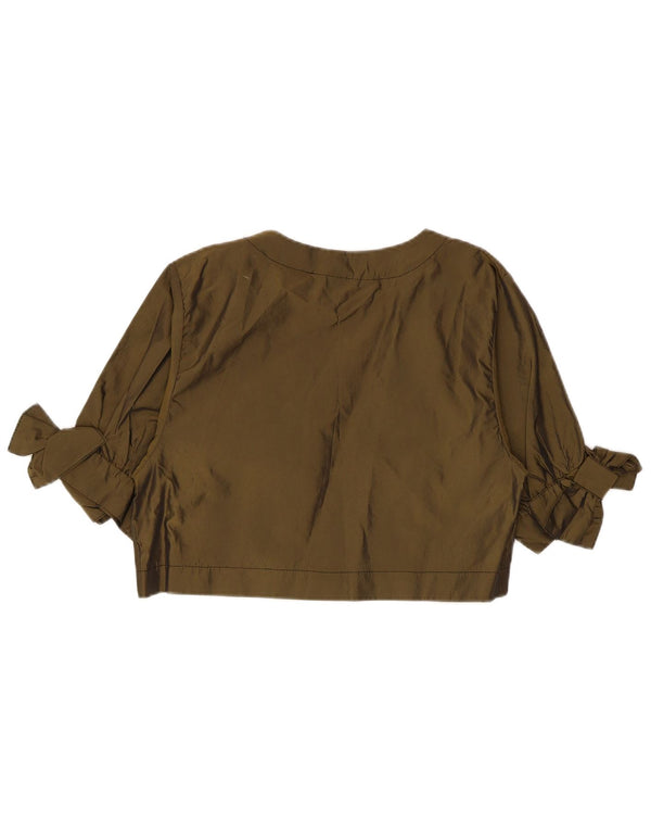 Top Bolero feminino vintage de manga 1/2 Reino Unido 14 poliéster cáqui médio