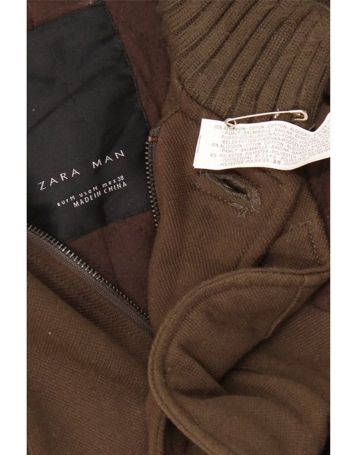 Jaqueta corta-vento masculina Zara UK 38 algodão cáqui médio