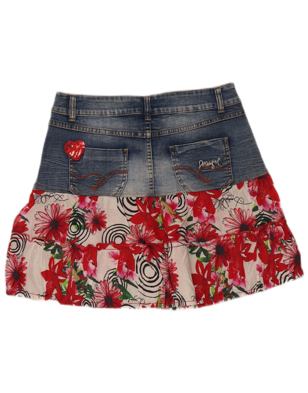 Saia jeans feminina Desigual EU 38 médio W30 azul floral poliéster
