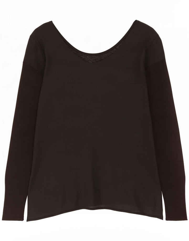 Top feminino vintage manga comprida UK 12 médio preto