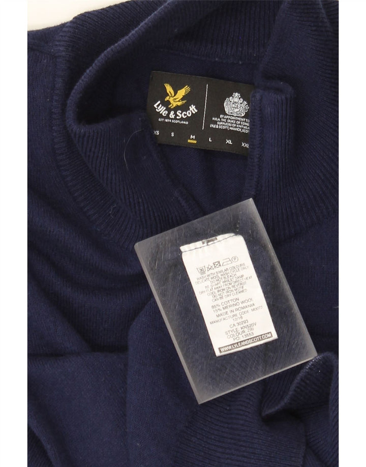 Lyle & Scott Suéter masculino com gola e zíper, algodão azul marinho médio