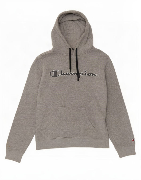 Jumper masculino com capuz gráfico Champion pequeno algodão manchado cinza