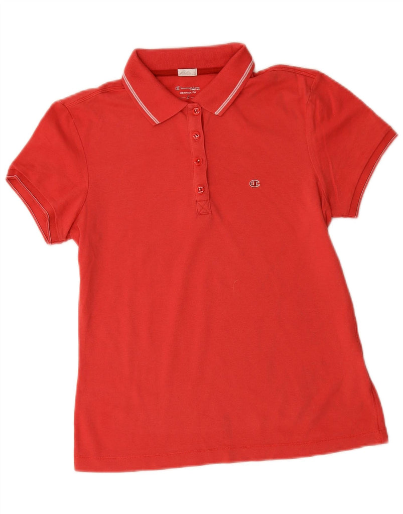 CHAMPION Womens Heritage Fit Polo Shirt UK 14 Large Red Cotton Vintage Champion and Second-Hand Champion from Messina Hembry 