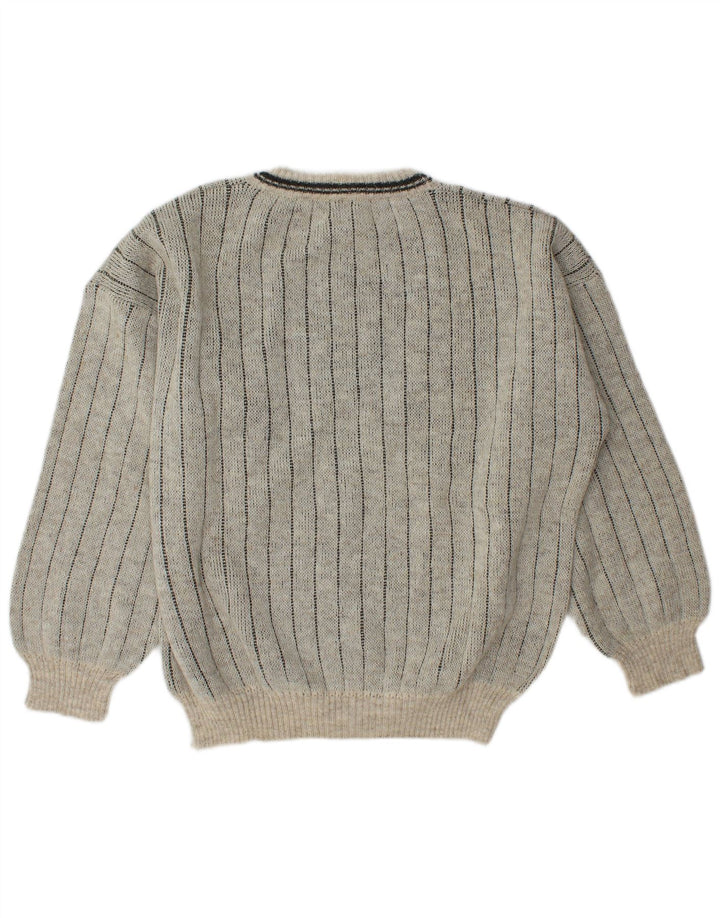 Suéter vintage masculino com gola redonda IT 50 lã colorblock cinza médio