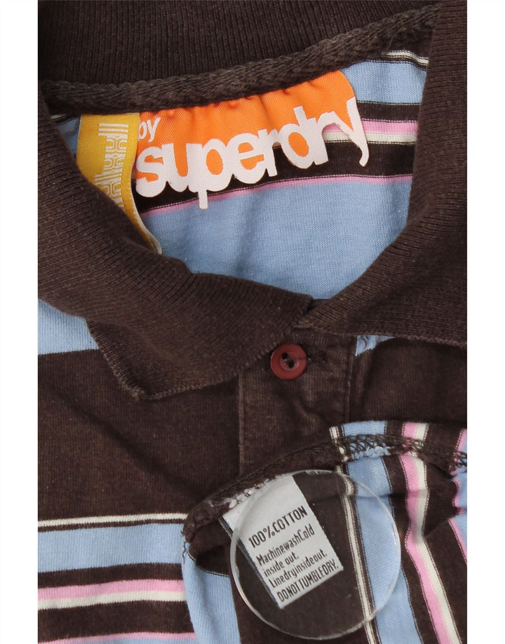 Camisa polo masculina Superdry pequena listrada marrom algodão