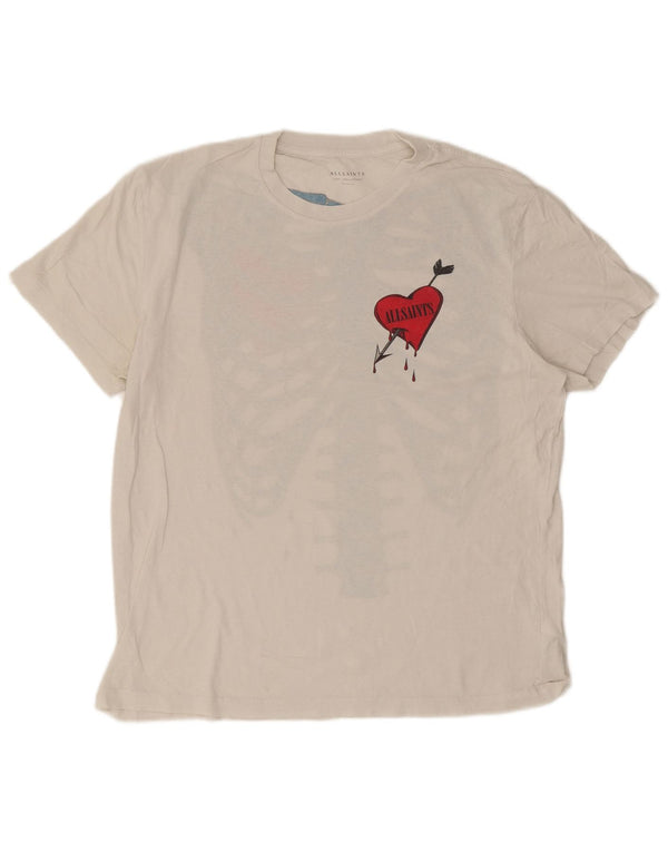 Camiseta masculina All Saints com ajuste relaxado e estampa gráfica pequena de algodão branco