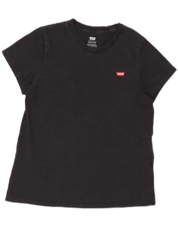 Camiseta feminina Levi's Perfect Crew Top UK 10 pequeno algodão preto