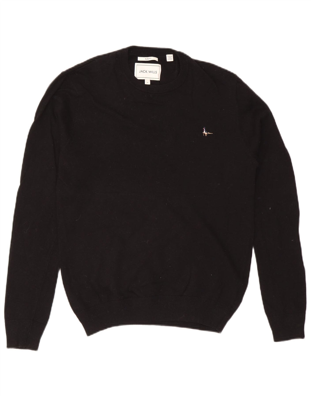 Jack Wills Suéter masculino slim fit com gola redonda, algodão preto médio