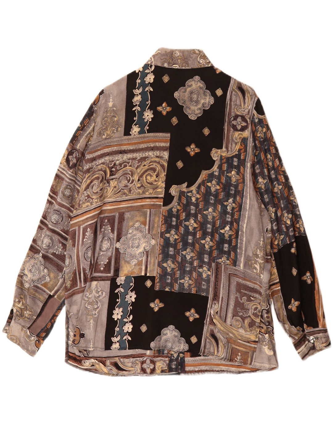 Camisa feminina VINTAGE UK 16 grande marrom patchwork Cupro