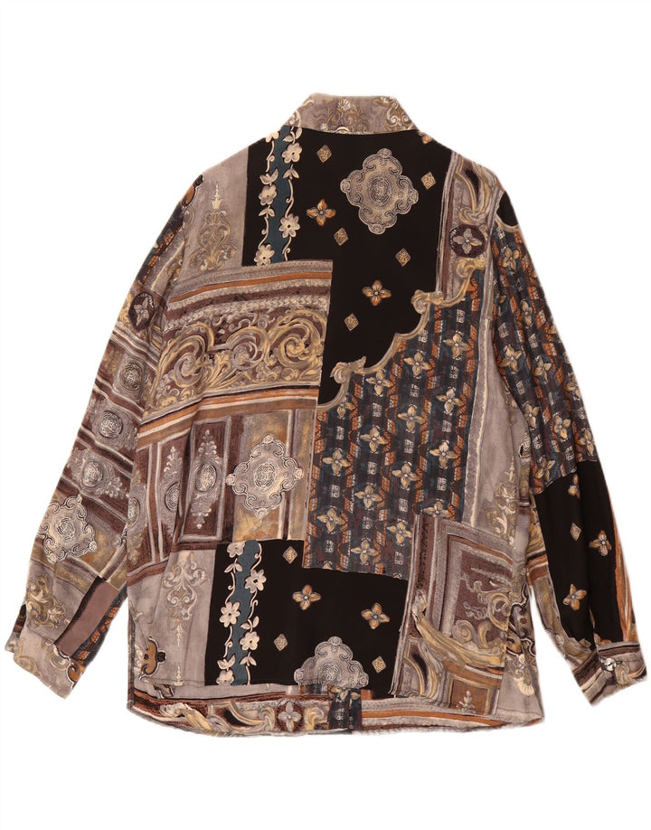 Camisa feminina VINTAGE UK 16 grande marrom patchwork Cupro