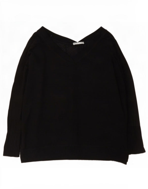 Zara Suéter feminino oversized com decote em V Reino Unido 14 médio preto viscose