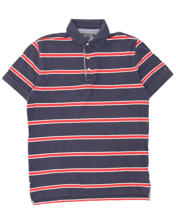 Camisa polo masculina de manga curta Tommy Hilfiger média listrada azul marinho