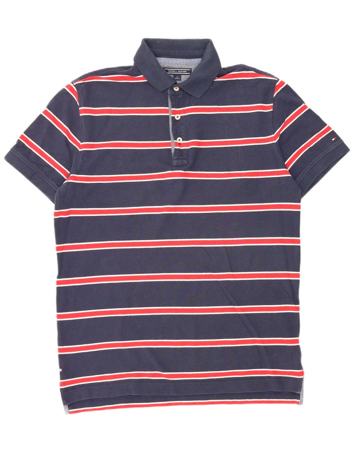 Camisa polo masculina de manga curta Tommy Hilfiger média listrada azul marinho