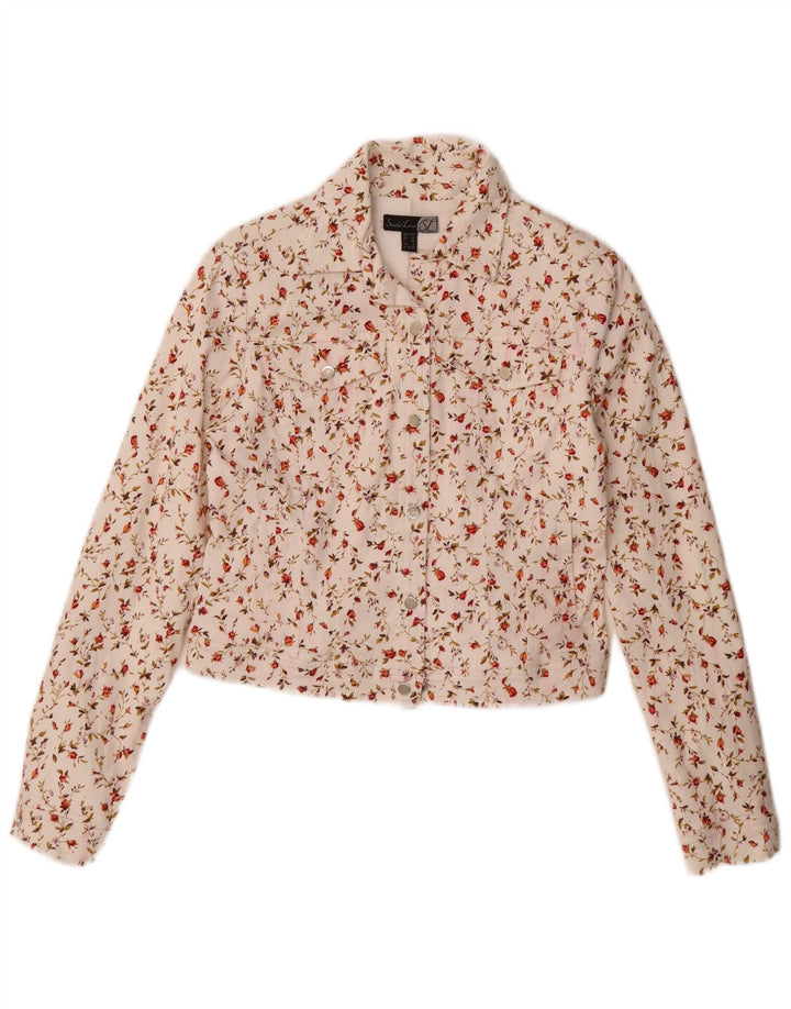 Jaqueta bomber feminina Smashed Lemon Reino Unido 10 algodão floral branco pequeno