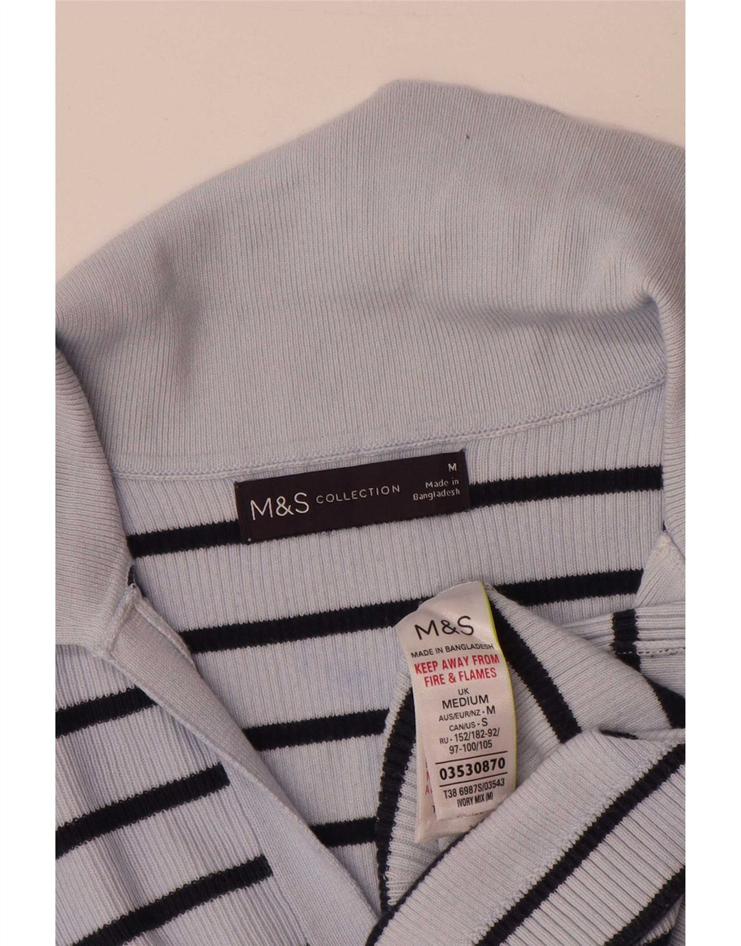 Camisa polo feminina Marks & Spencer Reino Unido 14 algodão listrado azul médio