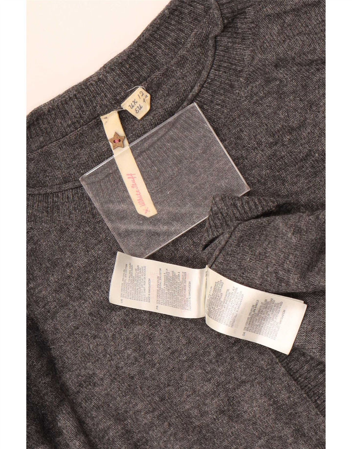 Suéter feminino branco com gola redonda e bolinhas cinza médio Reino Unido 12