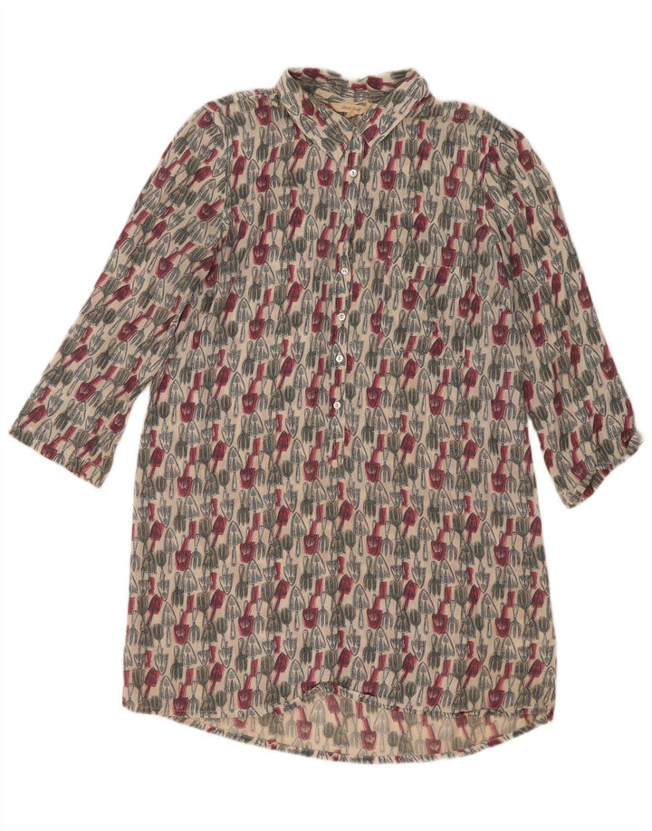 Vestido feminino White Stuff com estampa abstrata manga 3/4 Reino Unido 8 pequeno