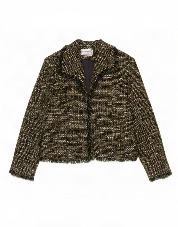Jaqueta feminina vintage Petite Open Blazer US 14 XL verde salpicado de acrílico