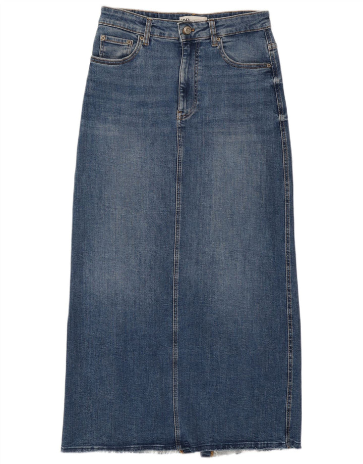 Saia jeans feminina maxi cintura alta Zara médio W28 azul