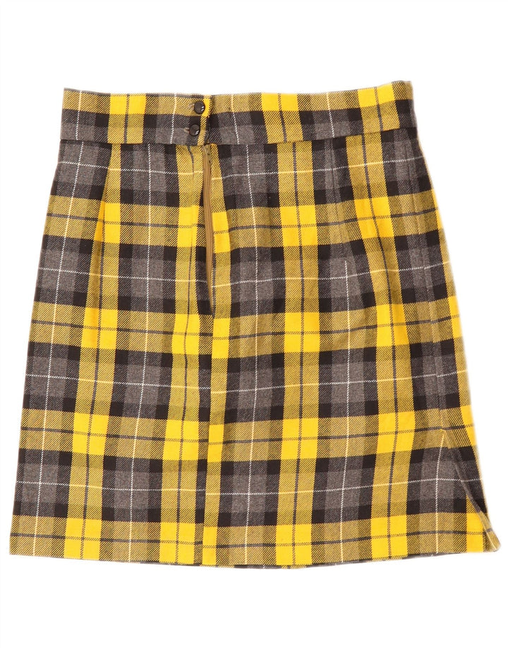 Minissaia feminina vintage W28 xadrez amarelo médio