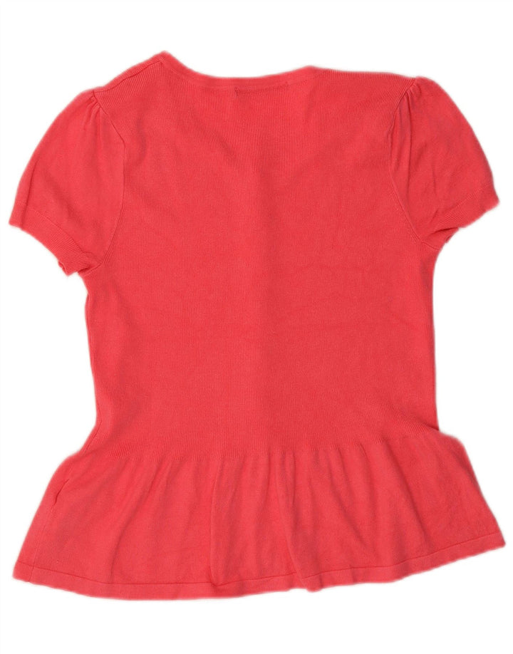 Blusa feminina de manga curta MARKS & SPENCER Reino Unido 14 viscose rosa médio