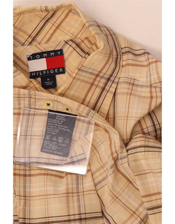 Camisa masculina Tommy Hilfiger de algodão xadrez bege médio