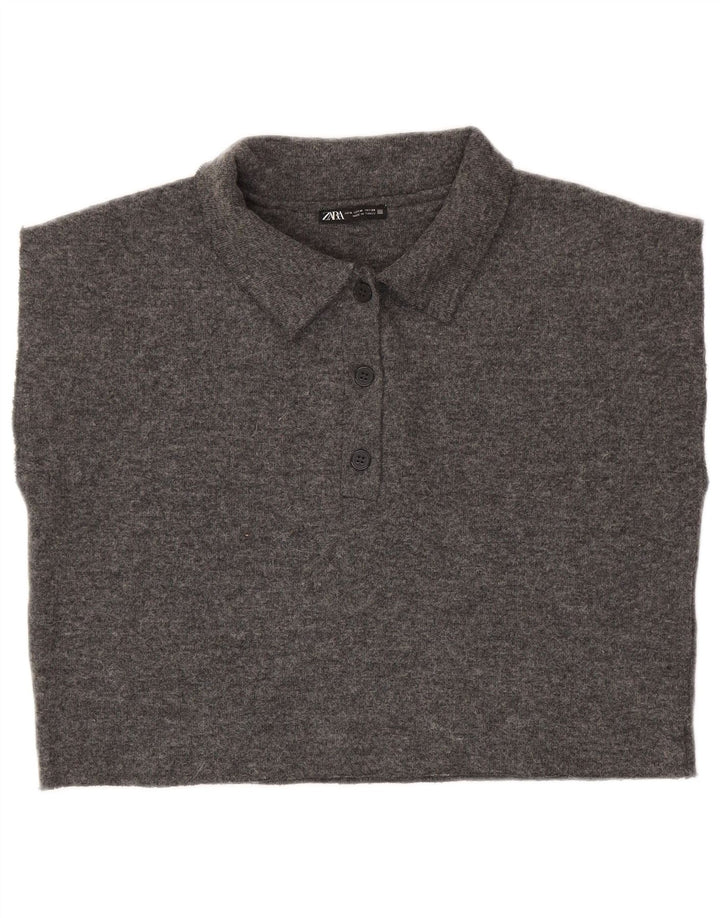 Camisa polo feminina sem mangas Zara UK 14 poliéster cinza médio