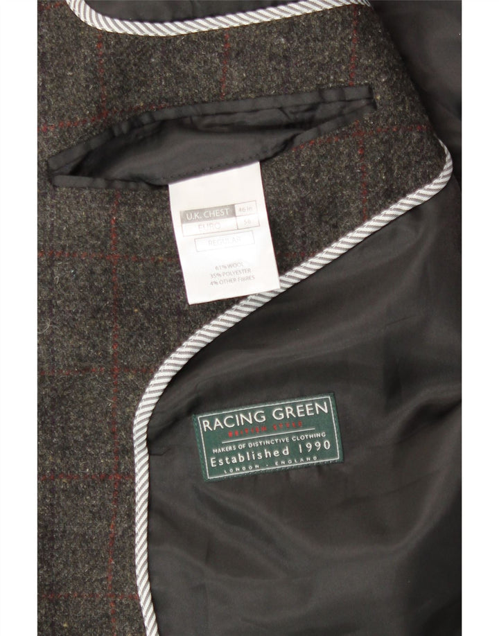 Jaqueta blazer masculina VINTAGE regular longline com 3 botões Reino Unido 46 3XL cinza xadrez