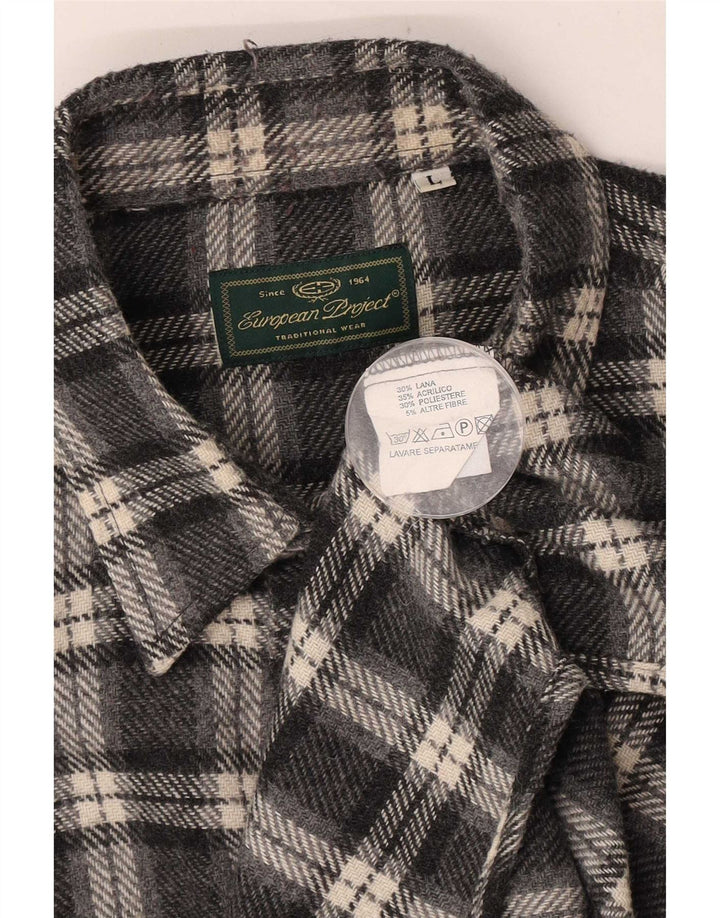 Camisa masculina de flanela de projeto europeu grande cinza xadrez acrílico