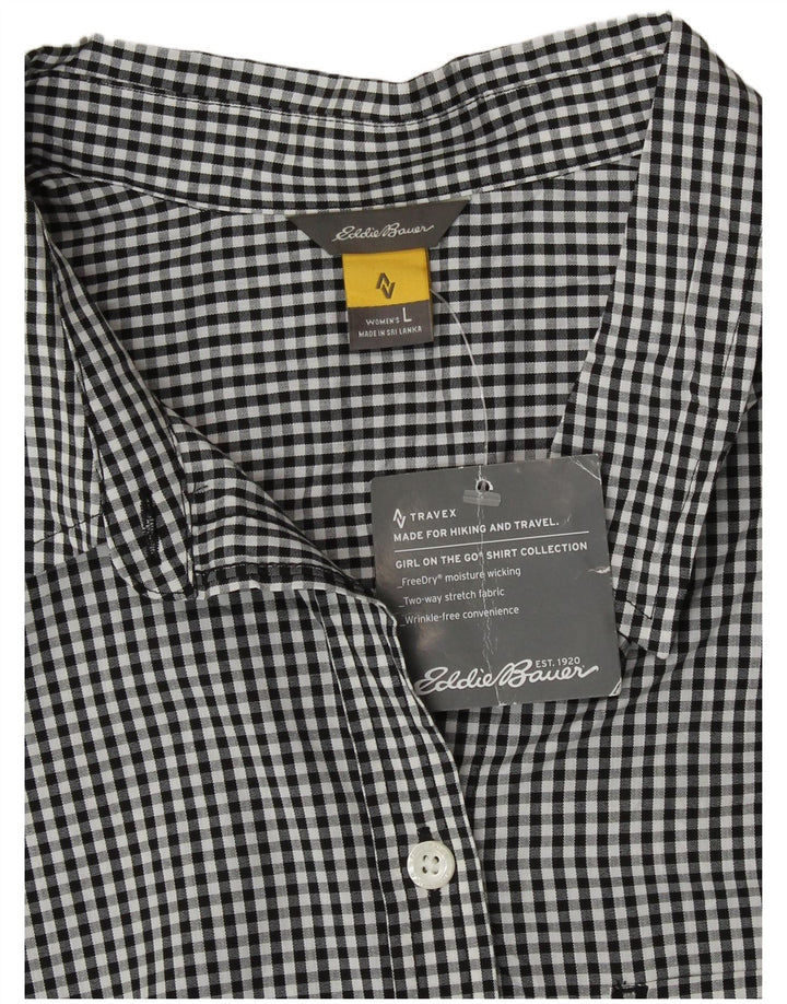 Camisa feminina Eddie Bauer Reino Unido 16 grande algodão guingão preto