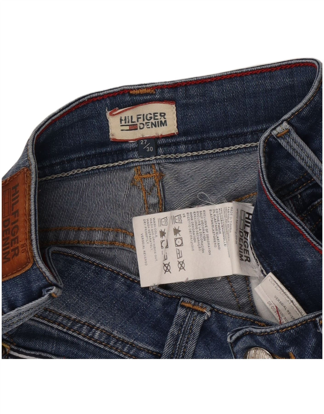 Jeans retos femininos Tommy Hilfiger W27 L30 algodão azul