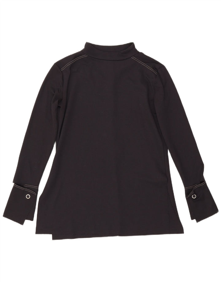 Top feminino Zara manga comprida UK 10 pequeno poliéster preto