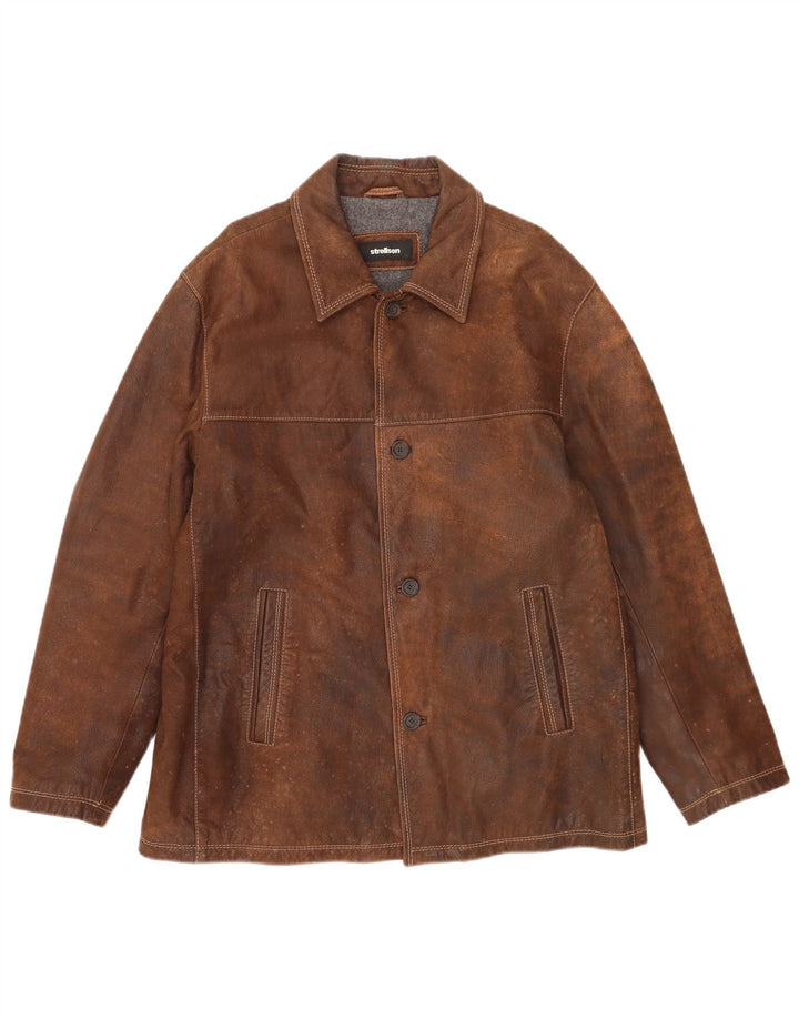 Jaqueta de couro masculina Strellson IT 56 3XL couro marrom