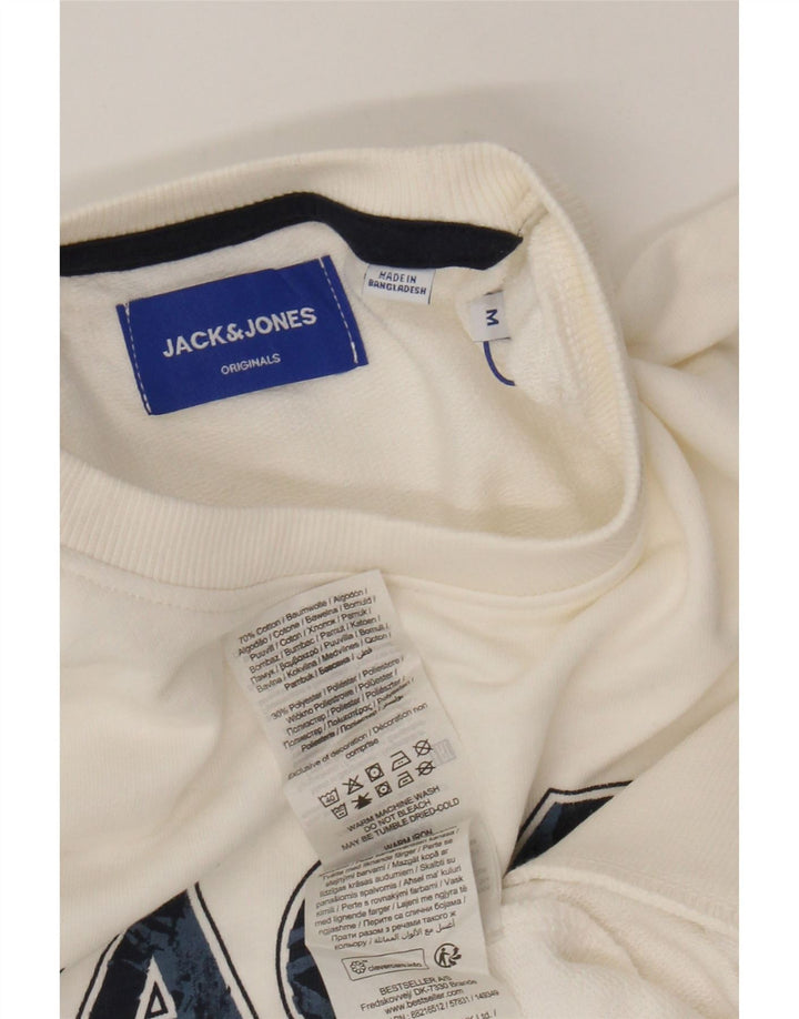 JACK & JONES moletom gráfico masculino jumper médio algodão branco