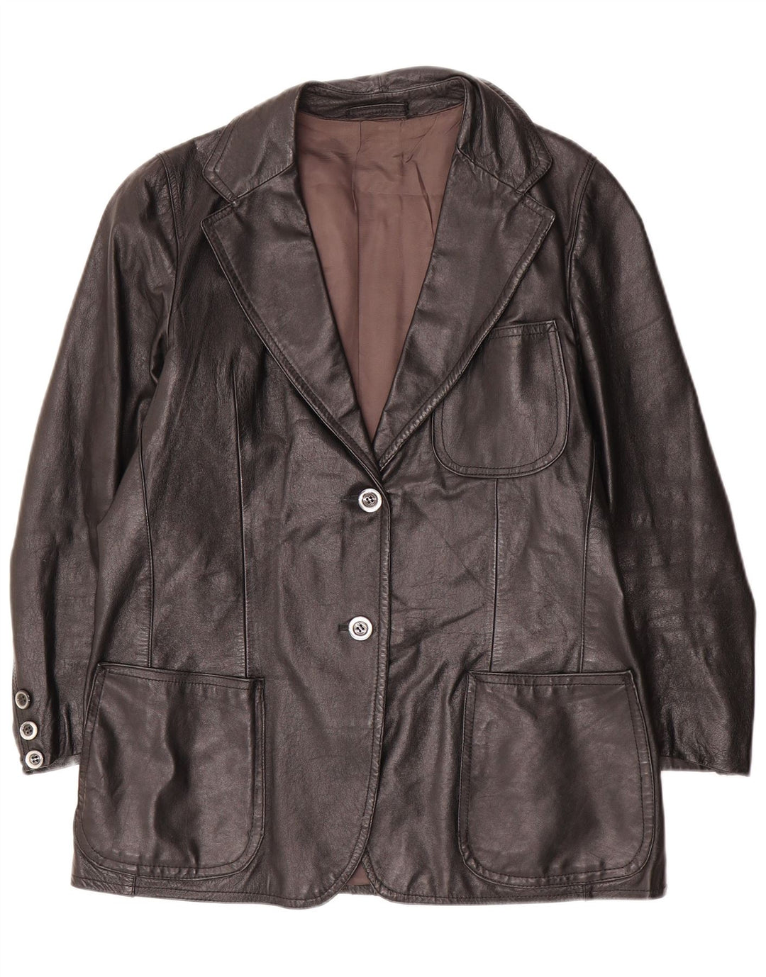 Jaqueta blazer feminina vintage de couro com 2 botões Reino Unido 14 grande preta