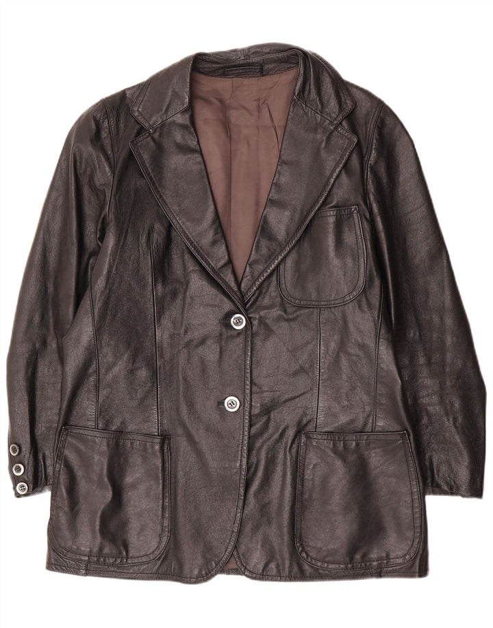 Jaqueta blazer feminina vintage de couro com 2 botões Reino Unido 14 grande preta