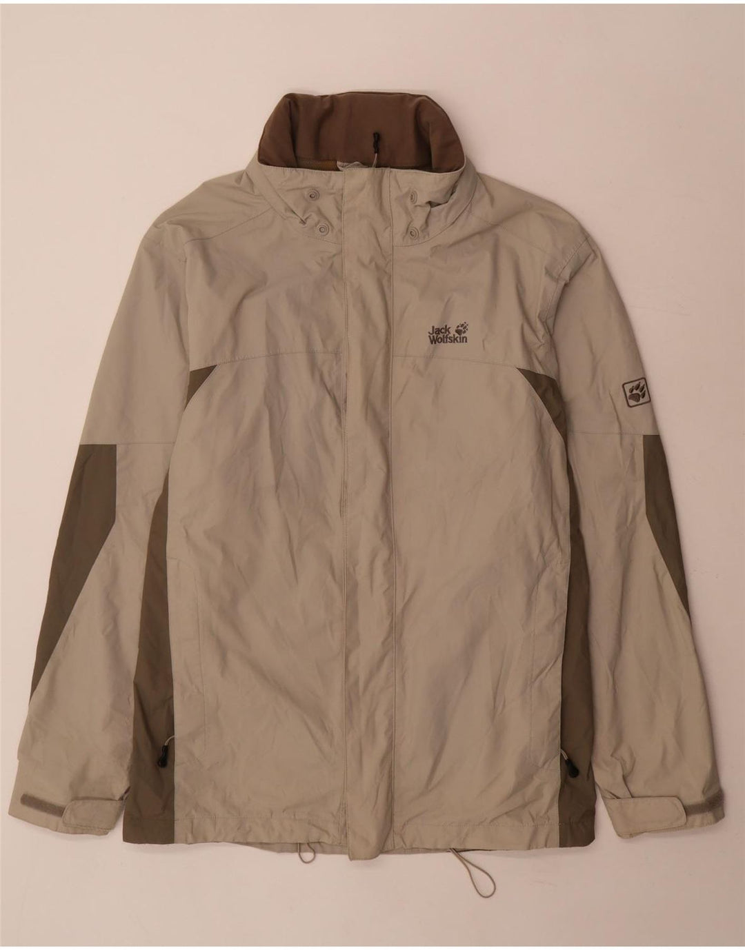 Jaqueta de chuva masculina Jack Wolfskin Reino Unido 44/46 XL Bege Colourblock Poliamida