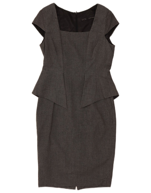 Vestido feminino Zara Peplum UK 12 poliéster cinza médio