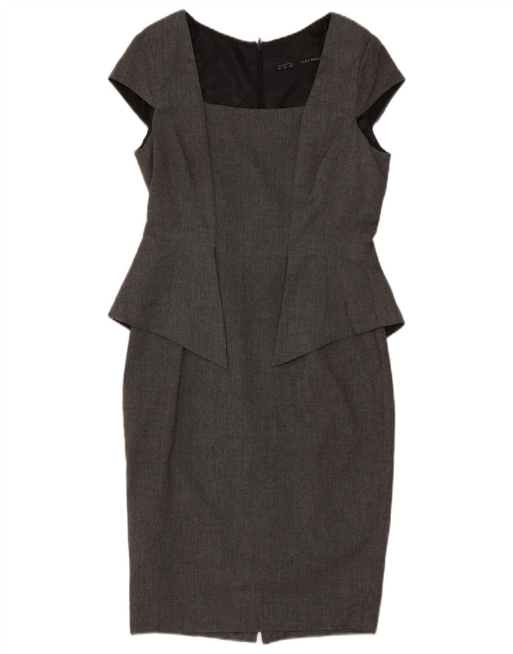 Vestido feminino Zara Peplum UK 12 poliéster cinza médio