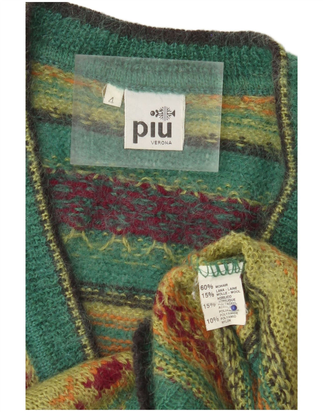 Suéter feminino PIU VERONA com decote em V Reino Unido 14 Médio Verde Fair Isle
