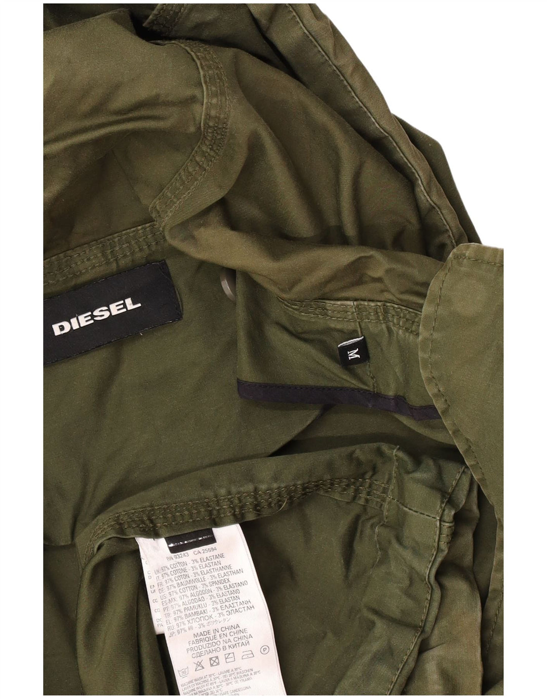 Jaqueta Parka masculina Diesel com capuz UK 38 algodão verde médio