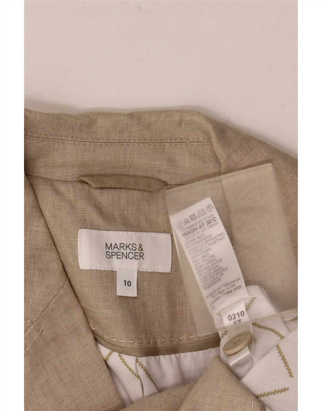 Jaqueta blazer feminina Marks & Spencer com 5 botões Reino Unido 10 linho bege pequeno