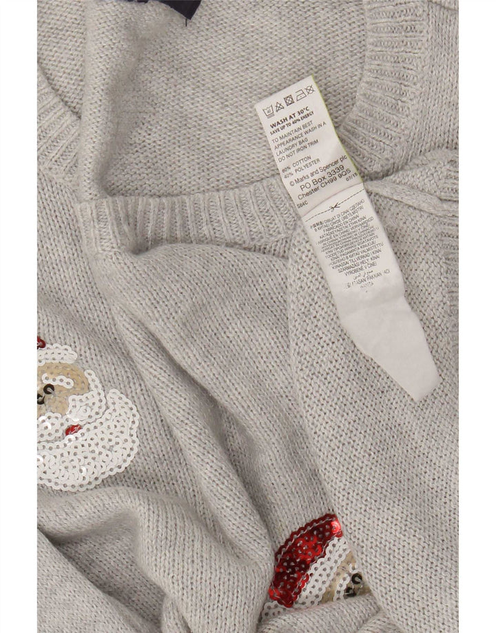 Suéter feminino Marks & Spencer com gola redonda Reino Unido 14 cinza médio Natal