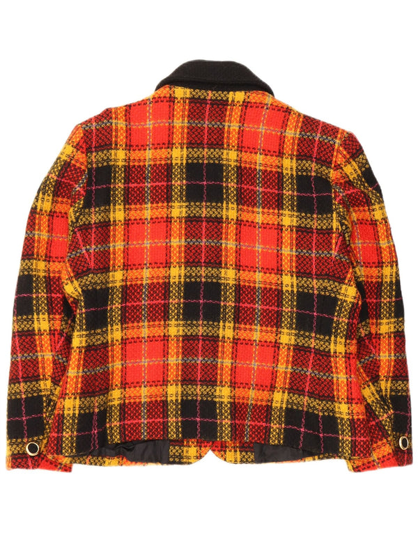 Jaqueta blazer feminina vintage com 5 botões IT 48 XL laranja xadrez virgem lã