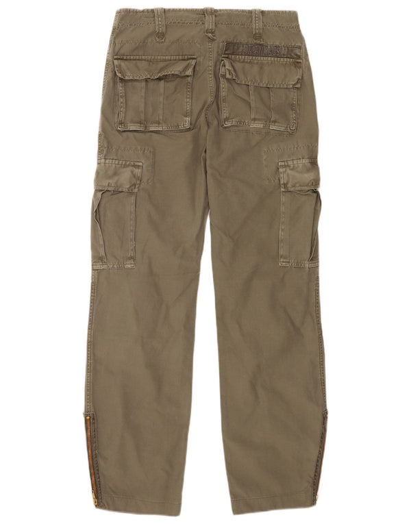 Calças cargo retas masculinas vintage W27 L31 algodão cáqui