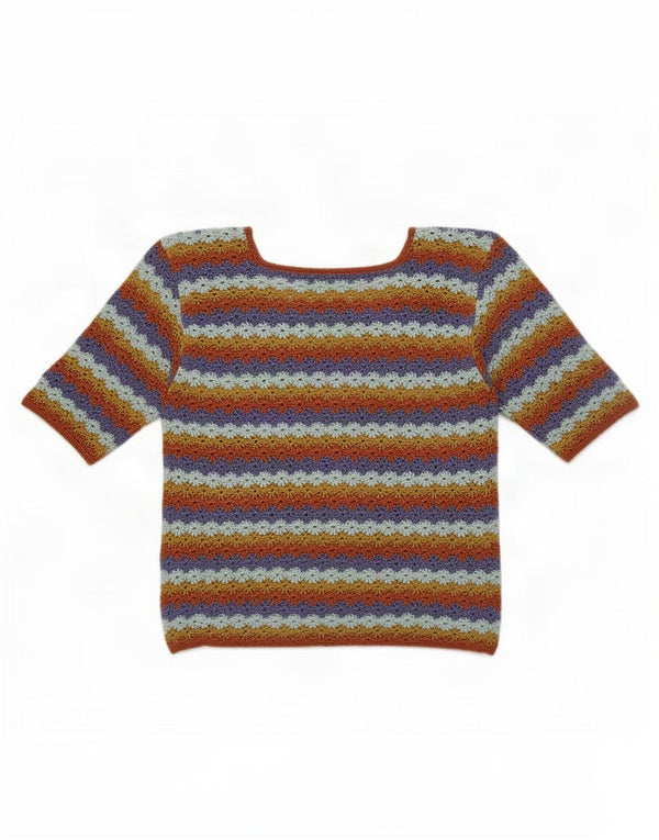 Blusa feminina de crochê vintage UK 12 listrada média multicolorida