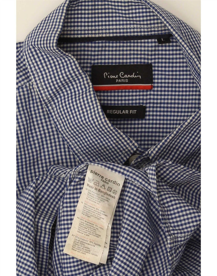 Pierre Cardin Camisa masculina de manga curta grande poliéster azul guingão