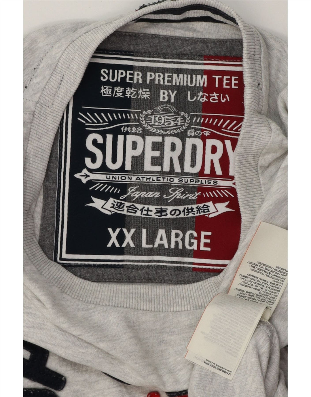 Camiseta gráfica masculina SUPERDRY Top 2XL algodão manchado cinza