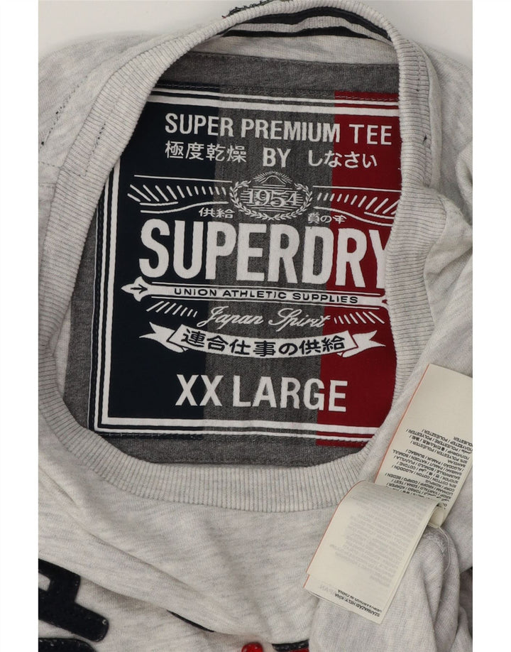 Camiseta gráfica masculina SUPERDRY Top 2XL algodão manchado cinza